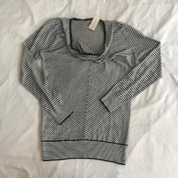 NWT Ann Taylor Black & White Striped Long Sleeve Sweater with Drapey Neckline - Picture 5 of 5